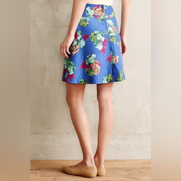 Anthropologie | Maeve | Blue Floral Zippered Rose Pockets Garden Days Skirt Sz 4 - Picture 9 of 9